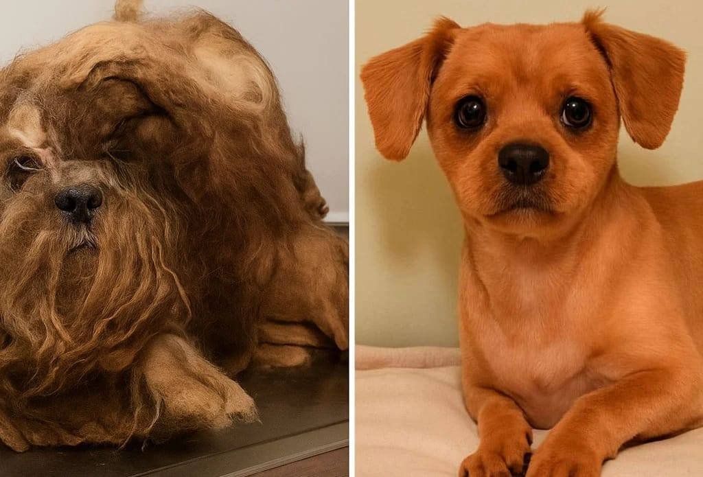 Antes y después de un perrito rehabilitado
